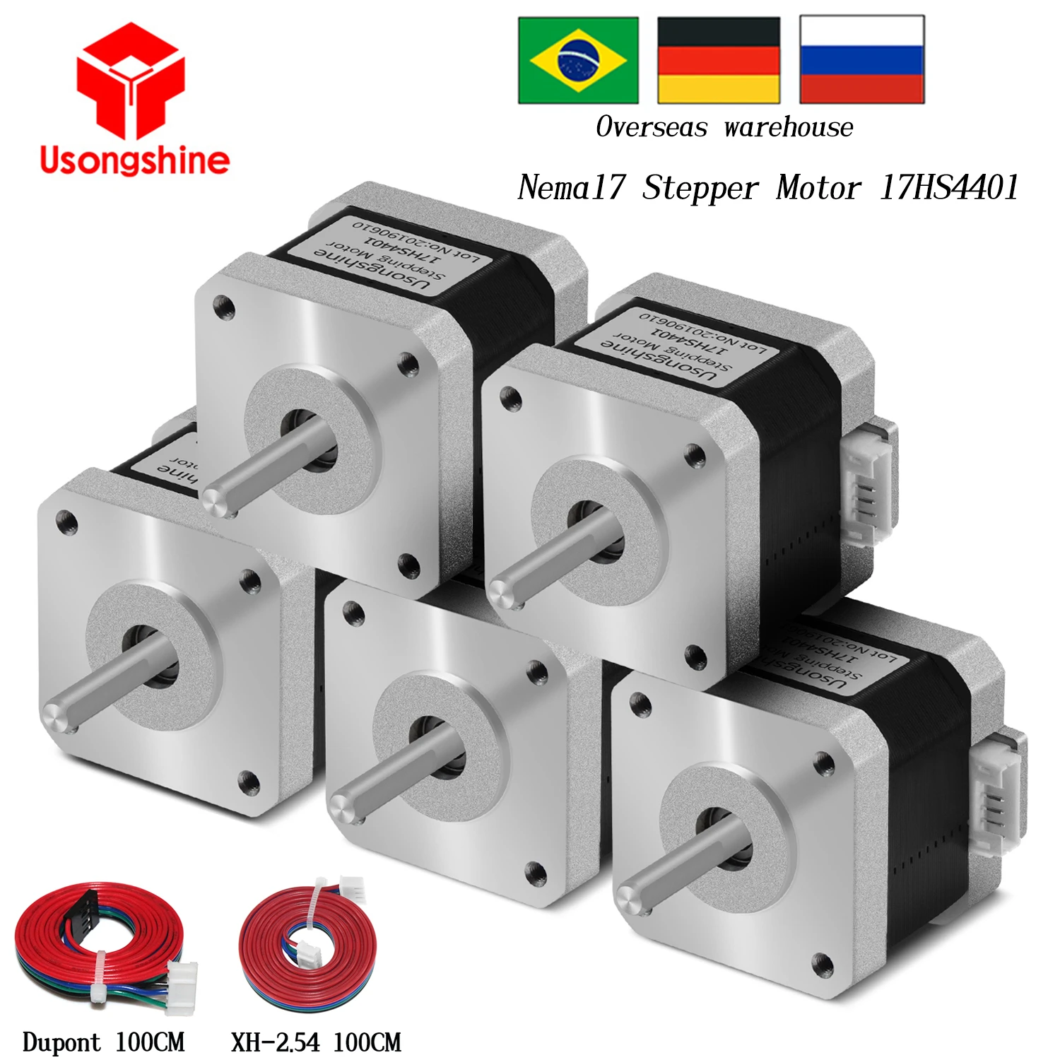 5Pcs Usongshine Nema17 Stepper Motor 17HS4401S 1.5A Nema 17 42BYGH 17HS4401 4 Lead for 3D Printer XYZ CNC Engraver