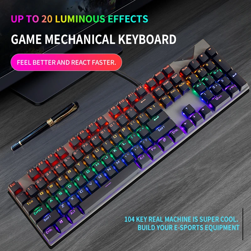 Gaming Mechanical Keyboard USB Wired 104 Keys Anti-Ghosting LED Backlit RGB  For Tablet  Desktop