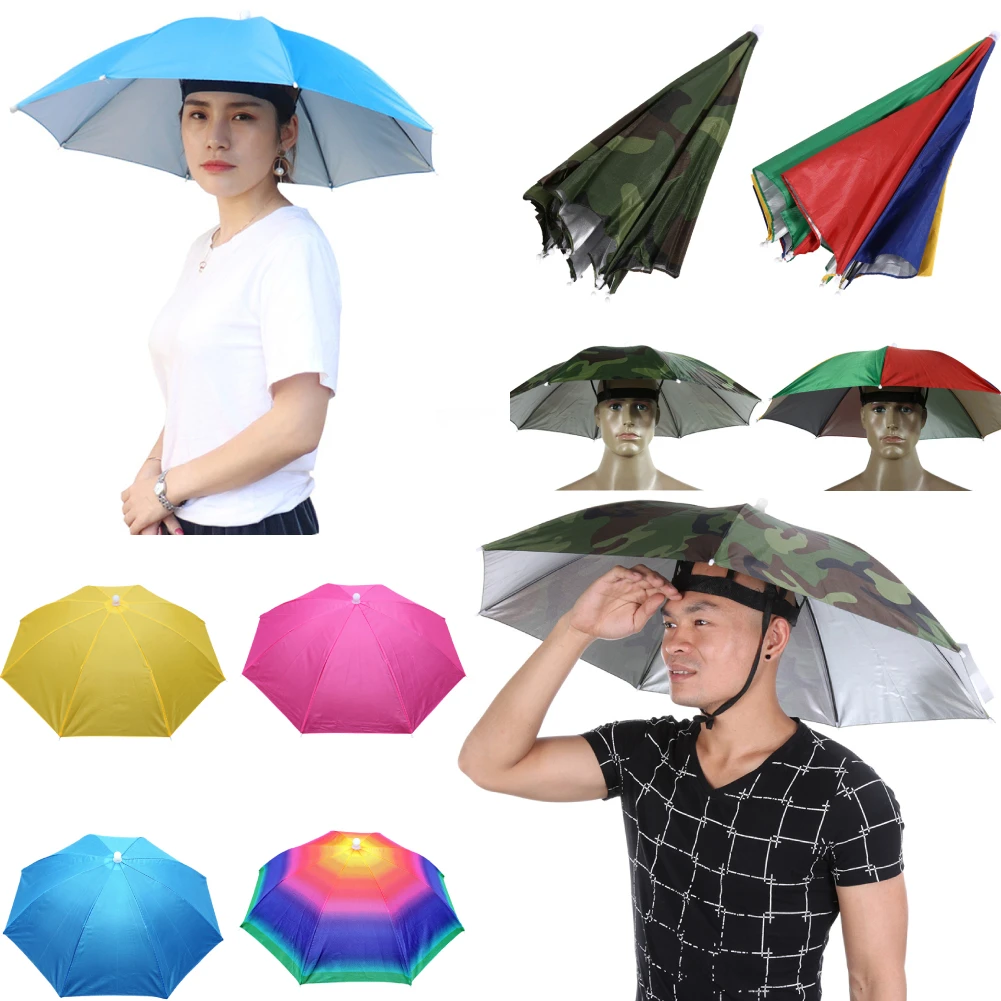 Foldable Fishing Hat Headwear Umbrella Anti-UV Anti-Rain Outdoor Travel Fishing Umbrellas Hat Hiking Beach Cap