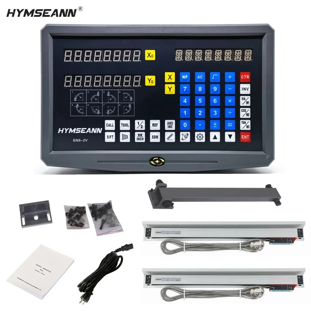 New SNS-2V 2 Axis DRO Digital Readout AC110V/220V Display and 2 Pieces 0-1000mm Linear Scale Encoder For Milling Lathe Machine