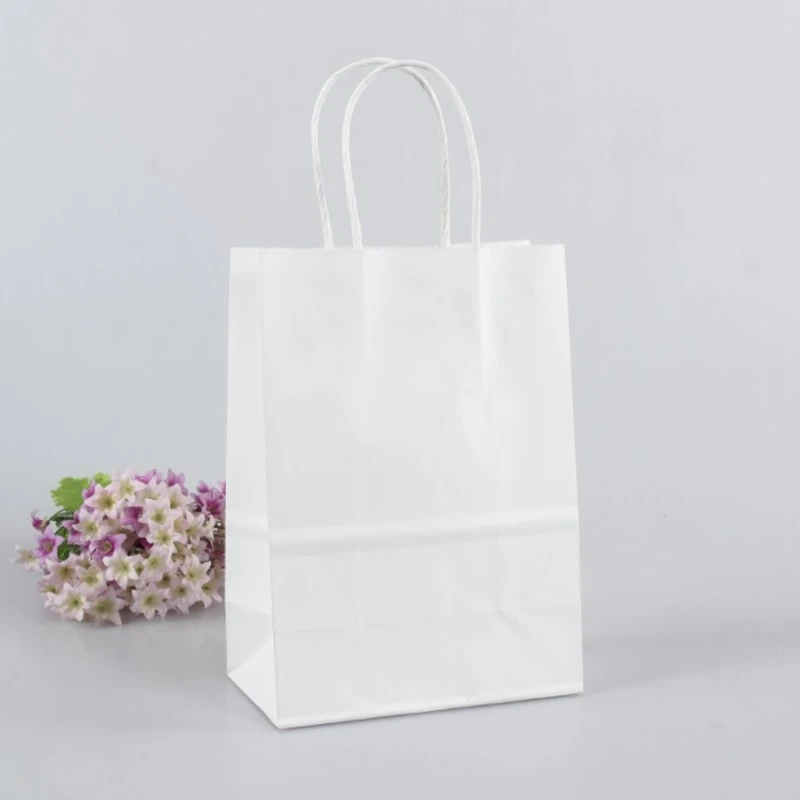 10PCS DIY Multifunction Simple Elegant White Kraft gift bag 21x15x8cm packing bags Christmas gift bag with handle