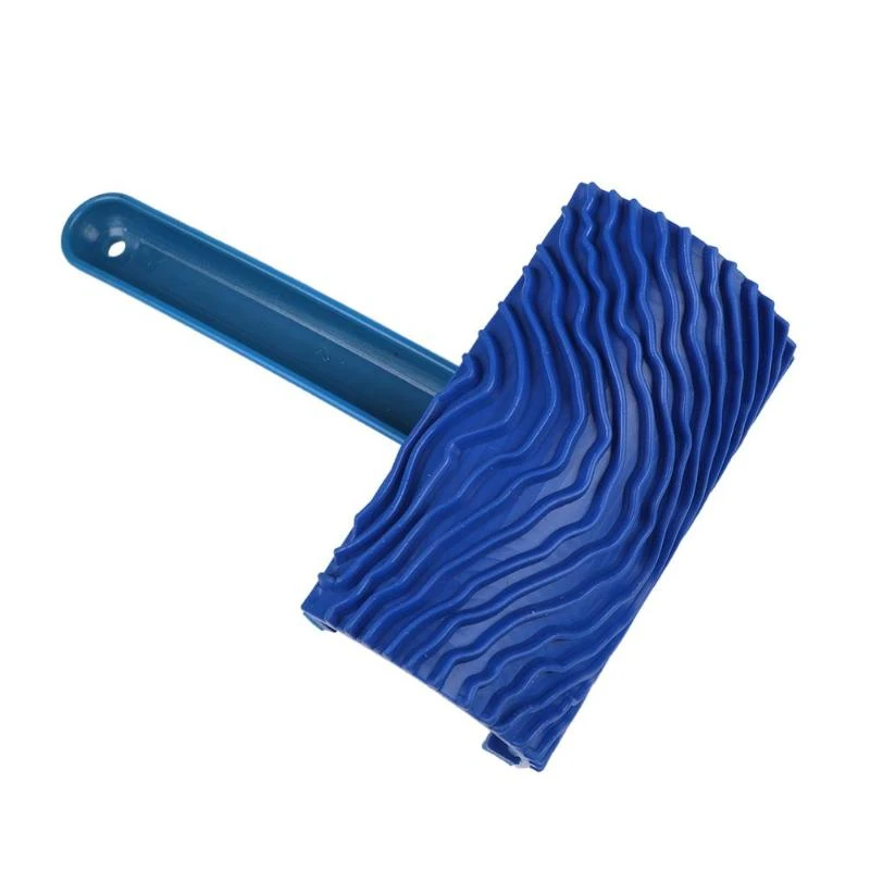 Blue Rubber Wood Grain Paint Roller DIY Graining Painting Tool Wood Grain Pattern Wall Painting Roller with Handle Home Tool