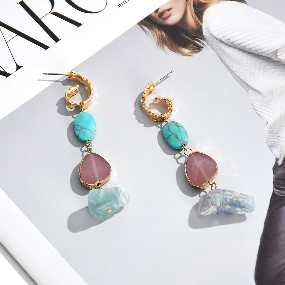 New Colorful Long Irregular Natural Stone Earrings High-quality Handmade Drop Earring Fashion Jewelry Accessories For Women