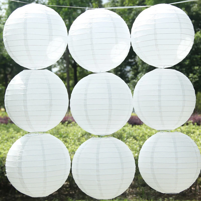 White Round Chinese Paper Lantern Wedding Birthday Party Decoration Holiday Supplies Paper Lamp Decor 10/15/20/25/30/35/40cm