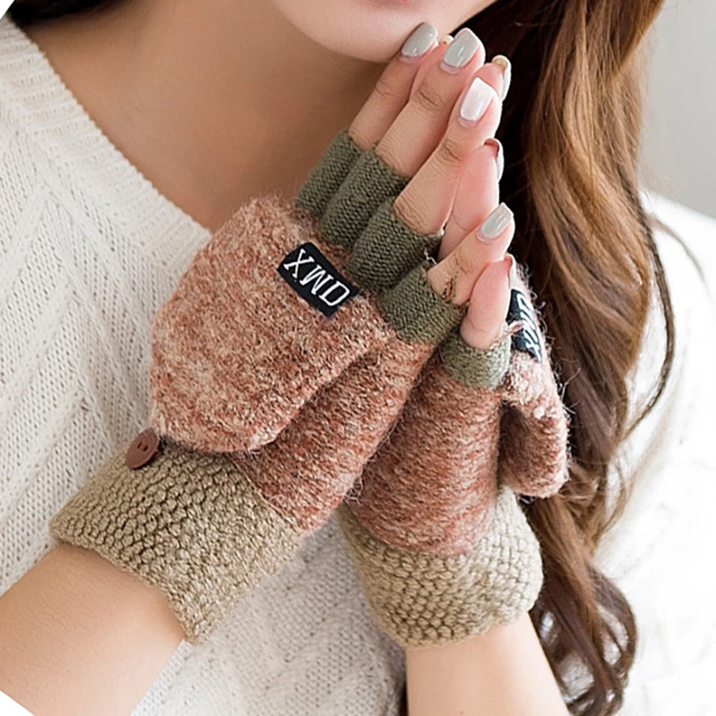 2020 Winter Warm Wool Gloves Fashion Design Fingerless Glove Knitted Flip Flexible Exposed Finger Thick Gloves Mittens Men Women