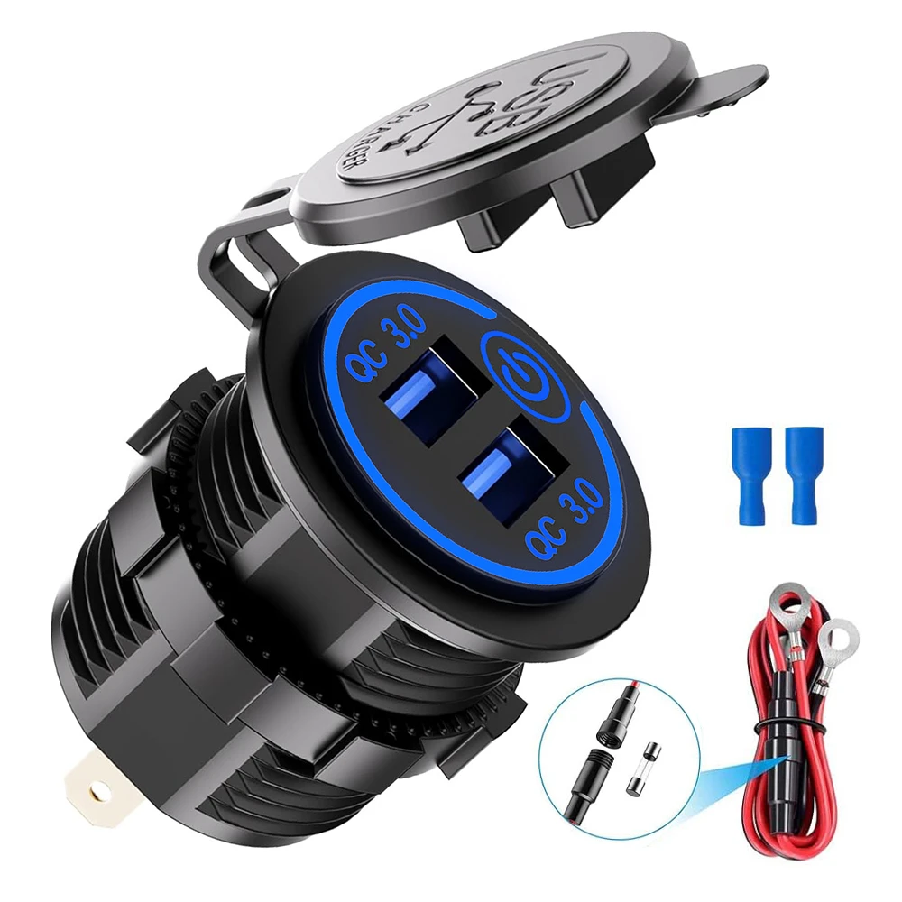 Quick Charge 3.0 Dual USB Power Outlet with Touch Switch Waterproof 12V/24V USB Charger Socket DIY Kit for Car Boat Marine Bus