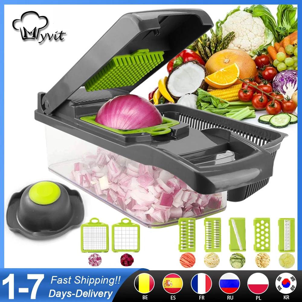 Vegetable Cutter Vegetable Slicer Fruit Peeler Grater for Vegetables Chopper Multi Drain Basket 8 In 1 Kitchen Gadgets