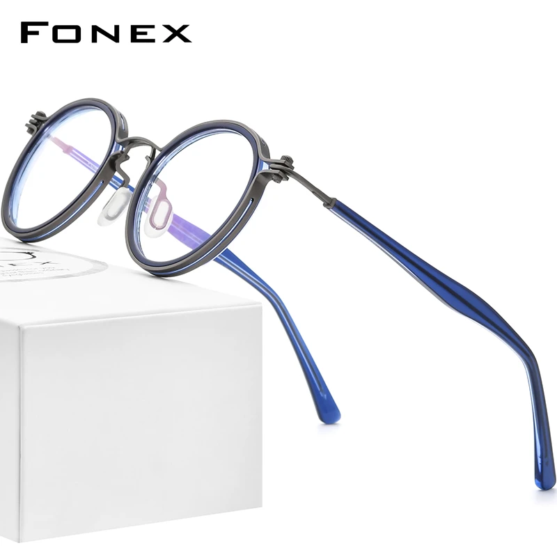 FONEX Alloy Glasses Frame Men Retro Vintage Round Prescription Eyeglasses 2021 New Women Optical Korean Screwless Eyewear F1024