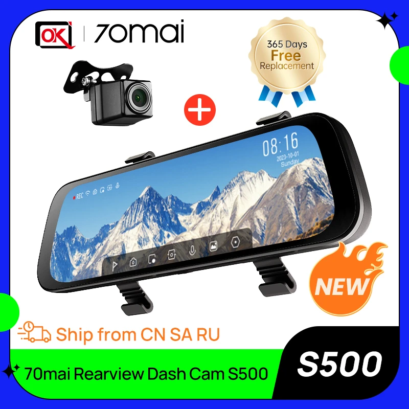 70mai D07 9.35 inches 1080P 130° Wide Angle Car DVR stream media Dash camera Dual Lens Video Recorder Rearview mirror Car Camera