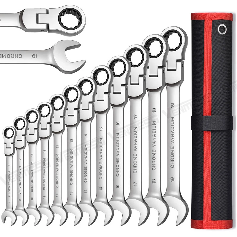 Flex Head Ratcheting Wrench Set,Combination Ended Spanner kits, Chrome Vanadium Steel Hand Tools Socket Key Ratchet Wrench set