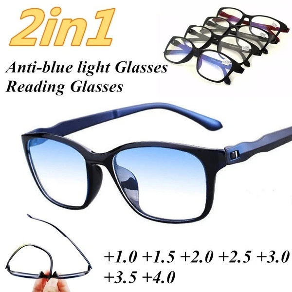 Men Anti Blue Rays Presbyopia Eyeglasses Reading Glasses Antifatigue Computer Eyewear with +1.5 +2.0 +2.5 +3.0 +3.5 +4.0