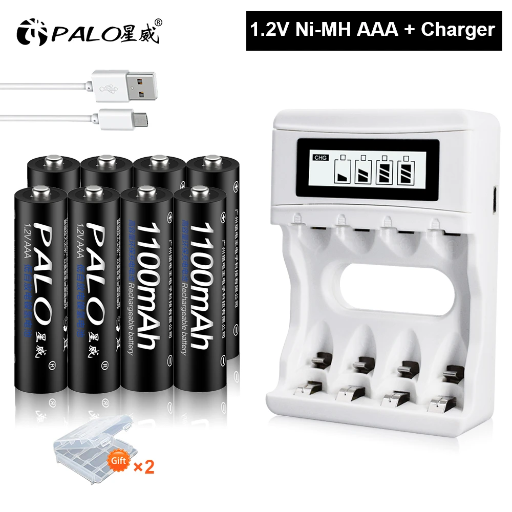 PALO AAA Battery 1.2V Ni-MH AAA Rechargeable Battery 1100mAh Batteries 3A Bateria Baterias with AAA/AA Battery Holder