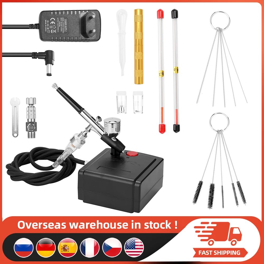 Professional Airbrush Kit for Model Making Art Painting with Air Compressor+Power Adapter+Airbrush+Airbrush Holder+0.2mmneedle