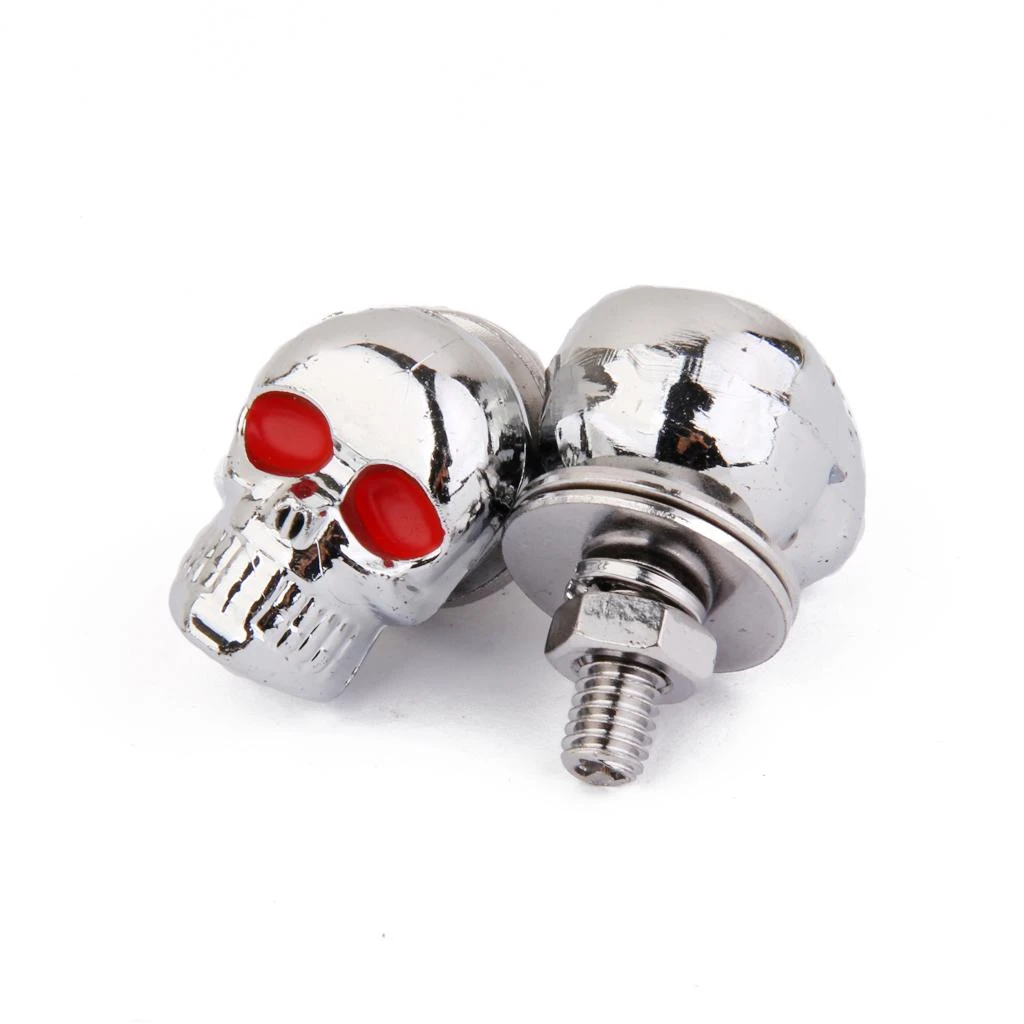 2pcs Skull License Plate Frame Bolt Screw Car Valve Caps Fastener For Any 6mm Bolts Motorcycle License Plate Frame Bolts Nuts