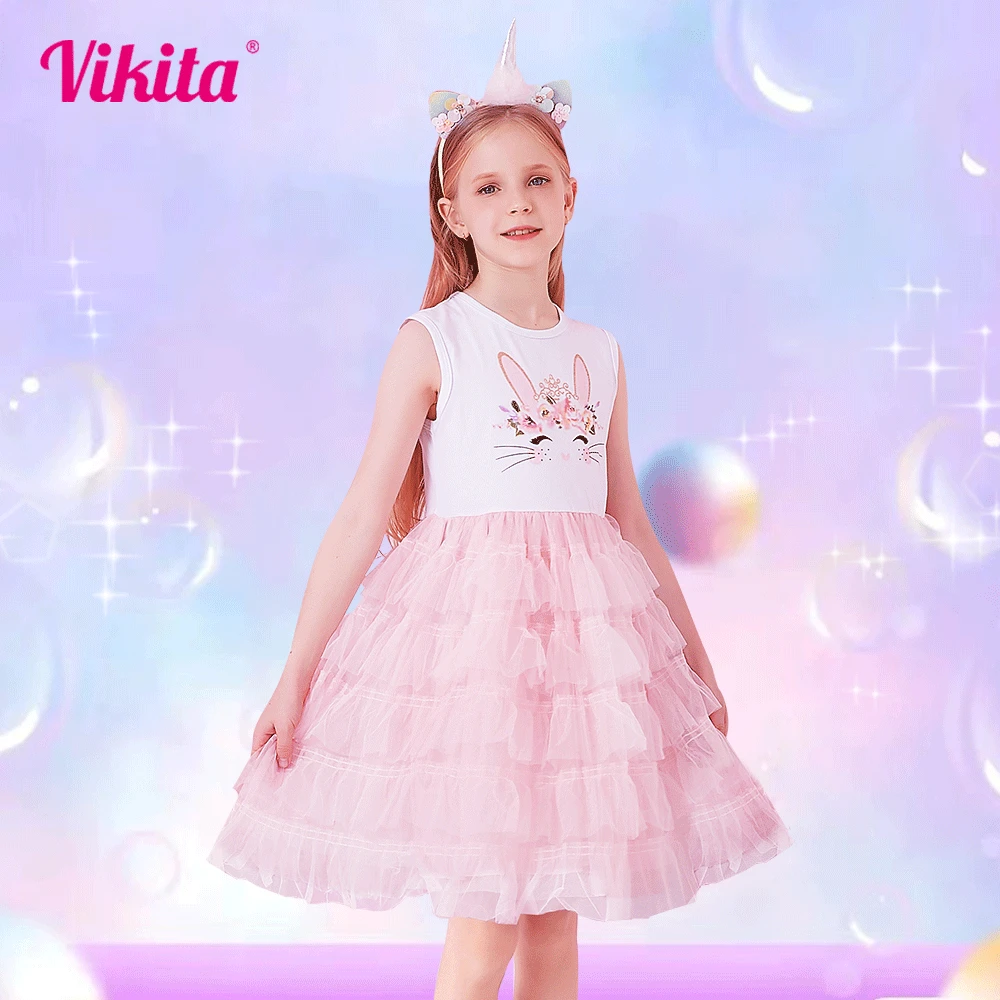 VIKITA Kids Tutu Dress for Girls Toddlers Summer Sleeveless Princess Dresses Girl Elegant Party Prom Dress Children Clothing