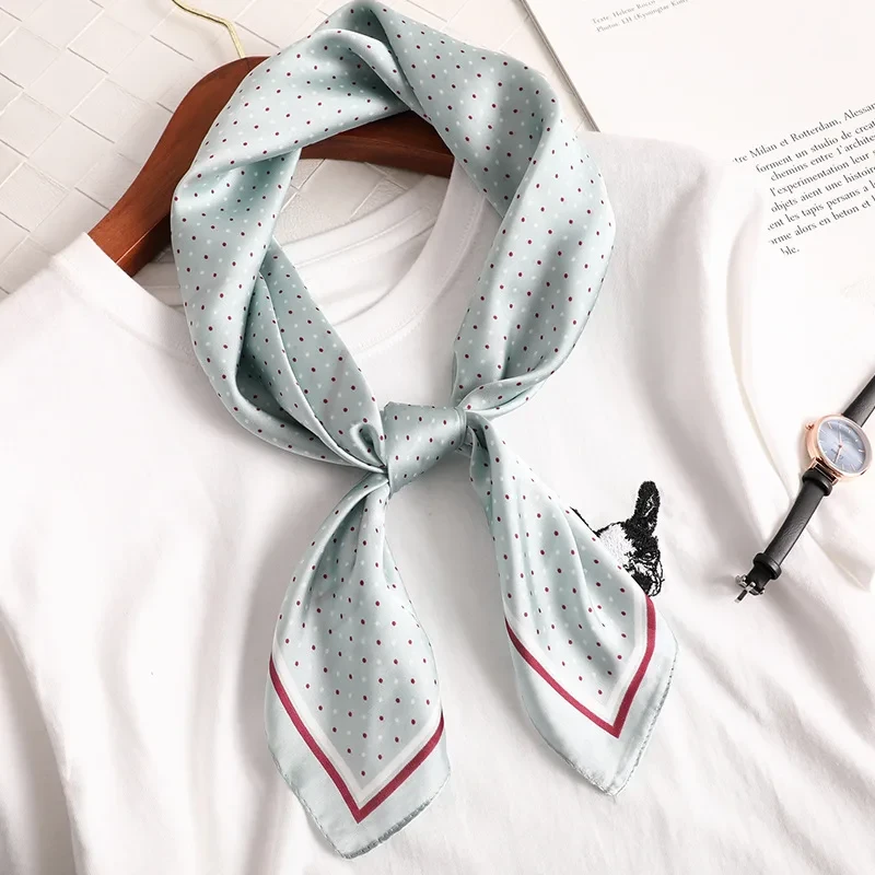 Dot Print Kerchief Silk Satin Hair Scarf For Women Small Shawls Fashion Hair Scarfs Female 70*70cm Square Bag Scarves For Ladies