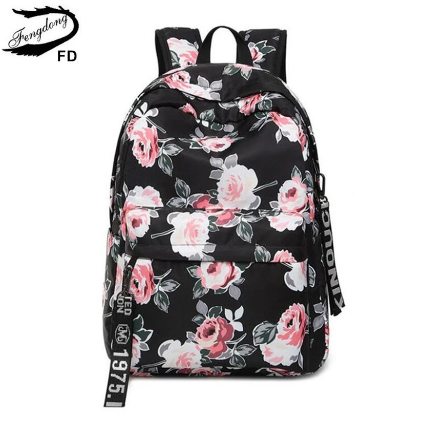 Fengdong school bags for teenage girls schoolbag children backpacks cute animal print canvas school backpack kids cat bag pack