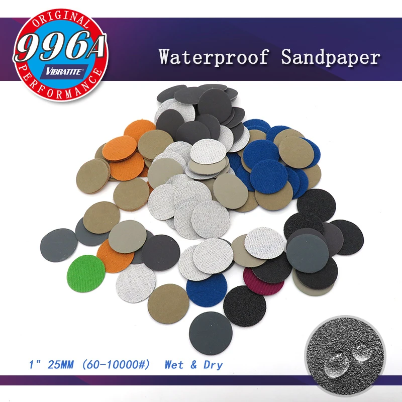 100pcs 1 Inch 25mm Waterproof Sandpaper Sanding Discs Hook & Loop Silicon Carbide  Wet/Dry 60 to 10000 Grit