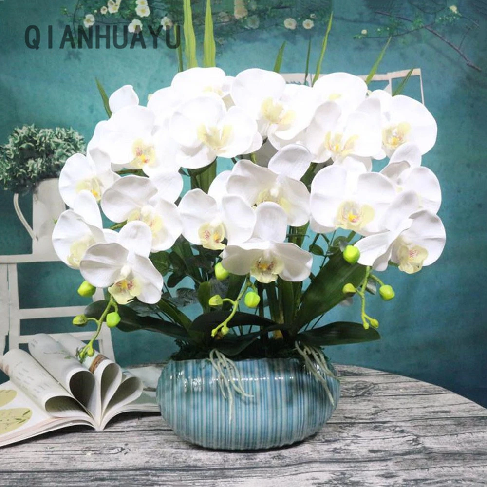 Artificial Silk Butterfly Orchid Flowers Phalaenopsis Bouquet For Wedding Christams DIY Home Decoration Fake Garden Potted Decor