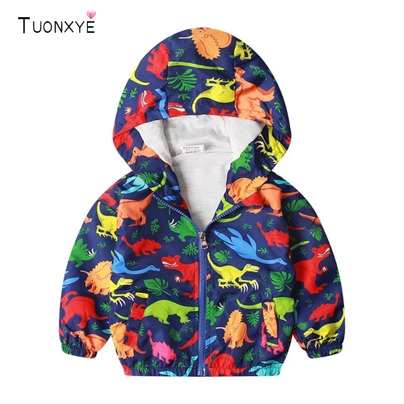 27kids 2-7 Years  Autumn Kid Jacket Children Hooded Coat Boys Outerwear Clothe Spring Windbreaker Toddler Cute Dinosaur