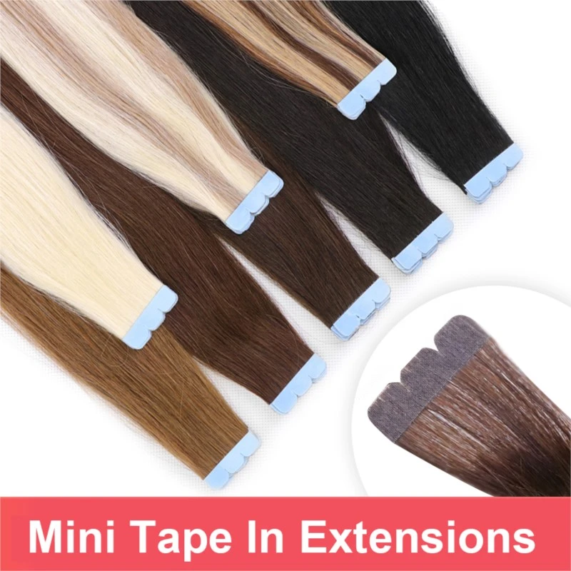 MRS HAIR 3x0.8cm Mini Tape In Hair Human Hair Extensions Micro Interface Double Sided Seamless Adhesive Glue Blonde Brown