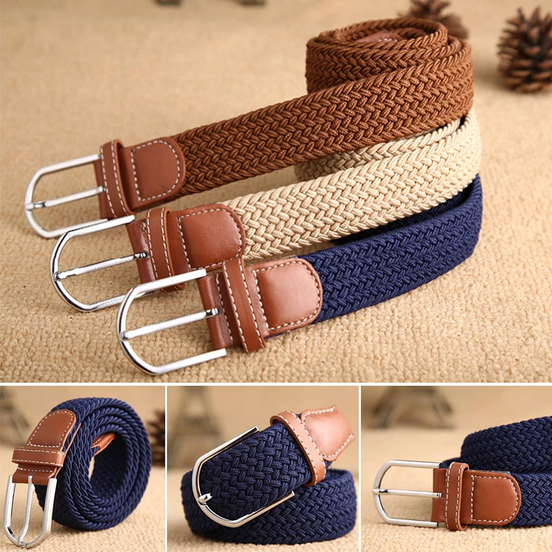 High Quality Fashionable Elastic Canvas Belt for Women Men Knitted Waistband Pin Buckle Adjustable Casual Canvas Belts for Jeans
