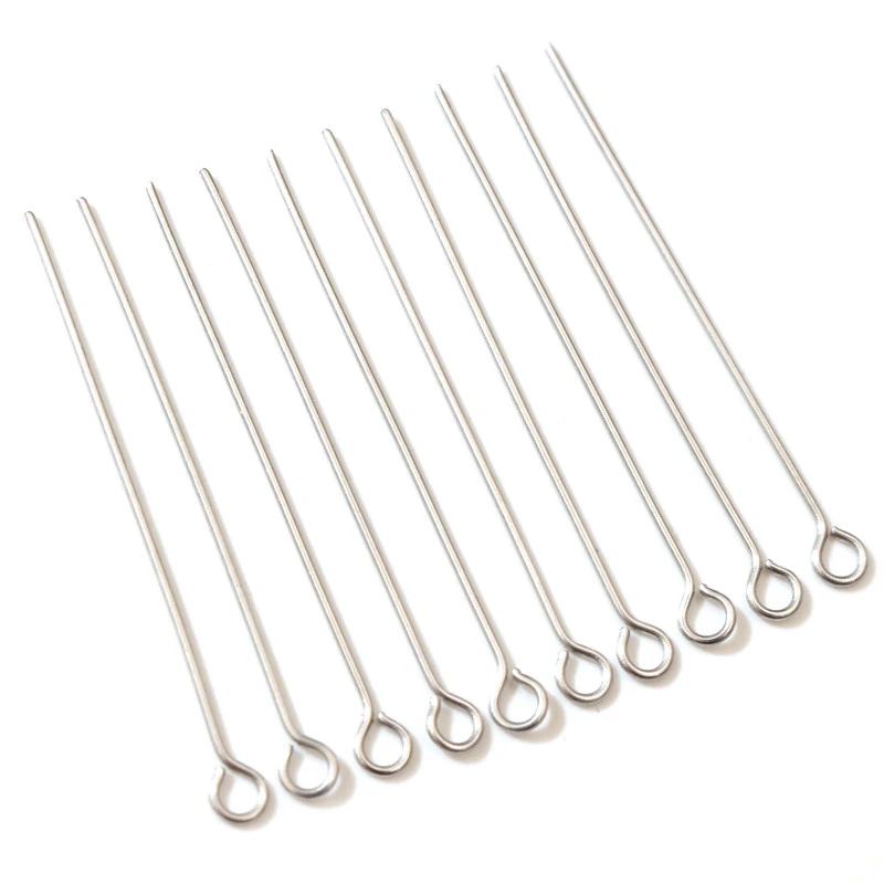 No Fade 100pcs/Lot 20 30 35 40 50 mm Stainless steel Eye Pins Findings Eye Head Pins For Jewelry Making DIY Supplies Accessories