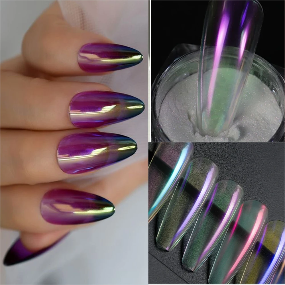 HNUIX 1Box Pearl Nails Glitter Aurora Pearl Powder Neon Shimmer Mirror Mermaid  Dipping  Nails Chrome Pigment Dust Varnish Decor