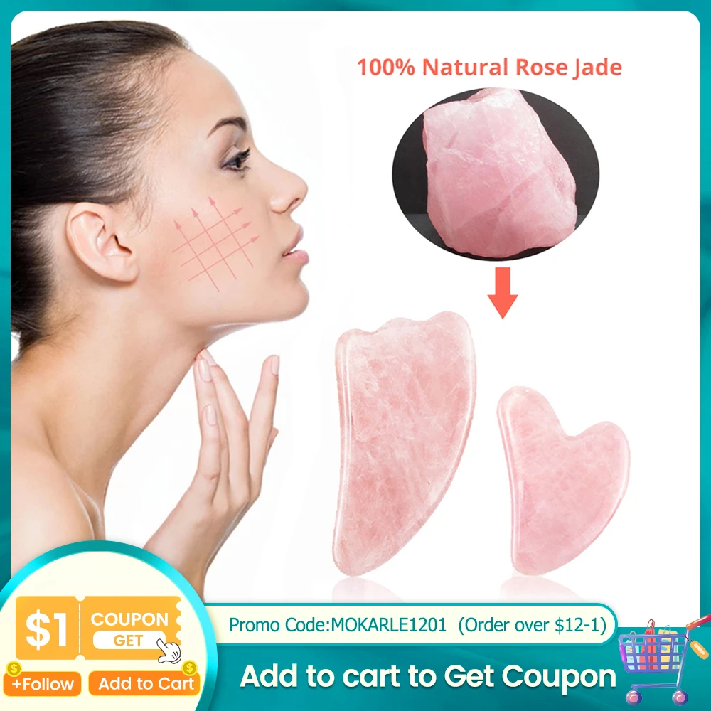 Natural Rose Quartz Jade Guasha Scraper Board Massager for Face Body Gouache Scraper Skin Lifting Wrinkle Remover Beauty Care