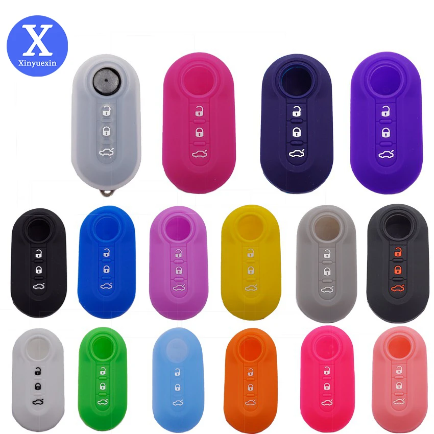 Xinyuexin High Quality 3 Buttons Silicone Car Key Case Cover for Fiat 500 Flip Folding Remote Key Shell Protecor Car Accessories