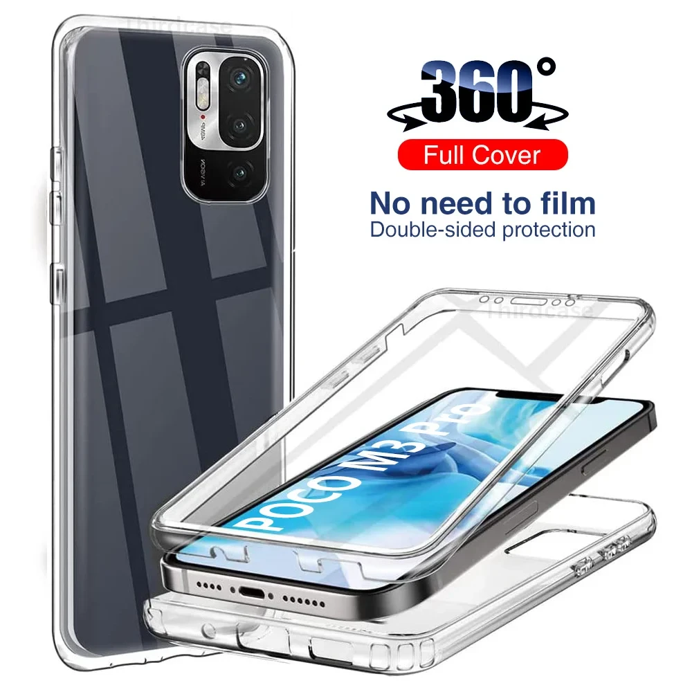 Mi 11 Lite 360 Double PC+Silicone Case for Xiaomi 10T Lite Mi Poco X3 NFC M3 F2 F3 X3 Pro Capa Full Body Cover Redmi Note 10 Pro