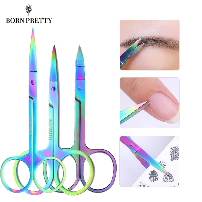 BORN PRETTY Nail Art Scissor Stainless Steel Manicure Staight Nail Edge Cutter Nail Sticker Cutter Eyebrow Scissors Nail Tool