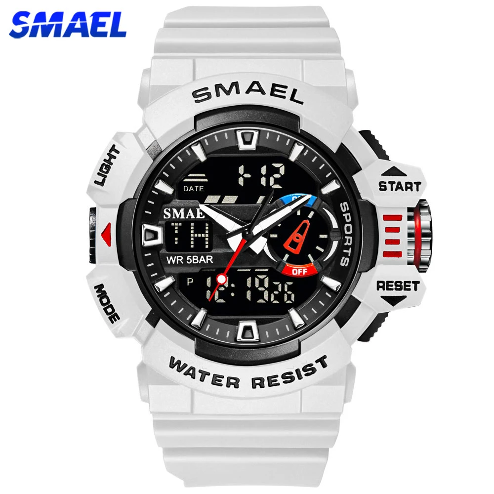 SMAEL Military Watches Men Sport Watch Waterproof Wristwatch Stopwatch Alarm LED Light Digital Watches Men's Big Dial Clock 8043