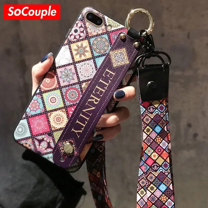 SoCouple Neck Wrist Strap Lanyard Case For iphone XR Xs max 11 12 13 Pro Max Soft TPU Phone Holder Case For iphone 7 8 plus SE