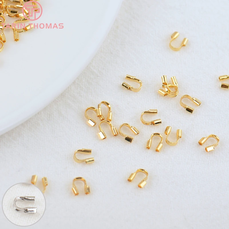 100PCS 5x4MM 24K Gold Color Plated Brass Thread Protector Clasps High Quality Diy Jewelry Accessories