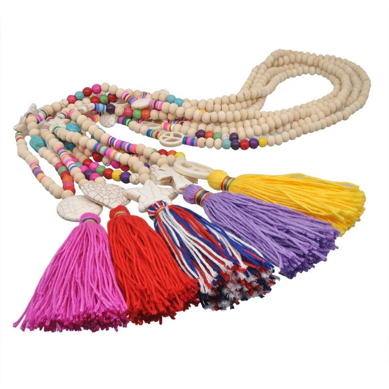 Bohemian Sweater Chain Retro Ethnic Boho Tassel Sweater Necklace Long Beaded Necklace for Women Jewelry