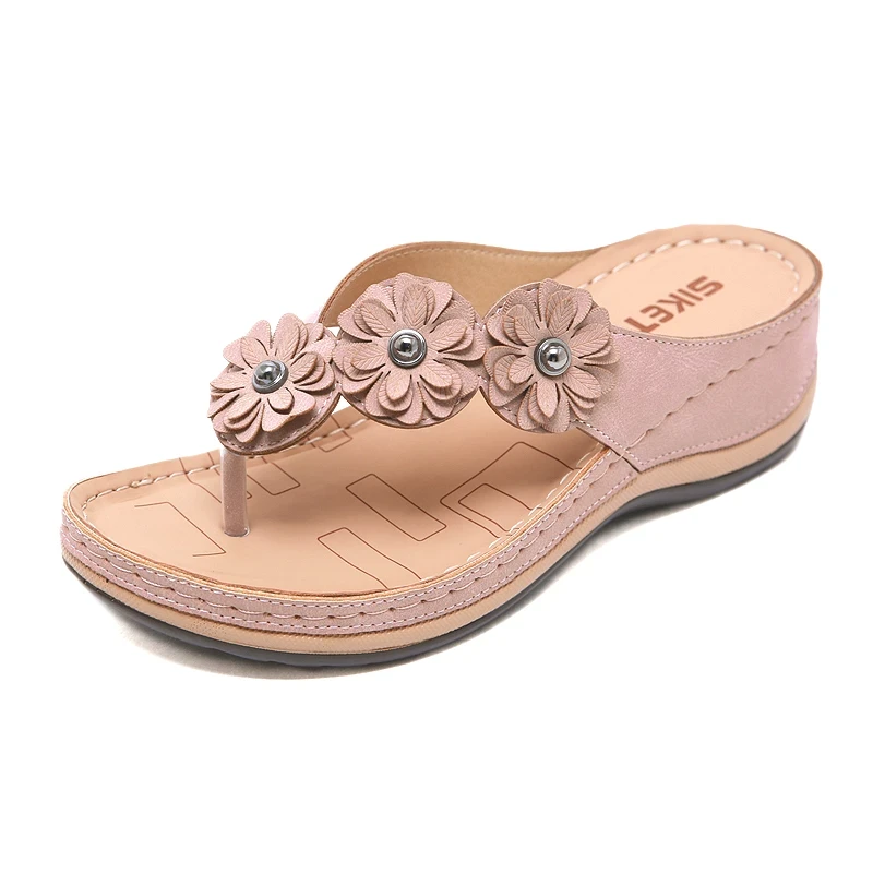 2020 Summer Flat Sandal For Women 5 Colors Sandales Multicolor handmade retro flowers flip-flops Women Slippers sandalias mujer