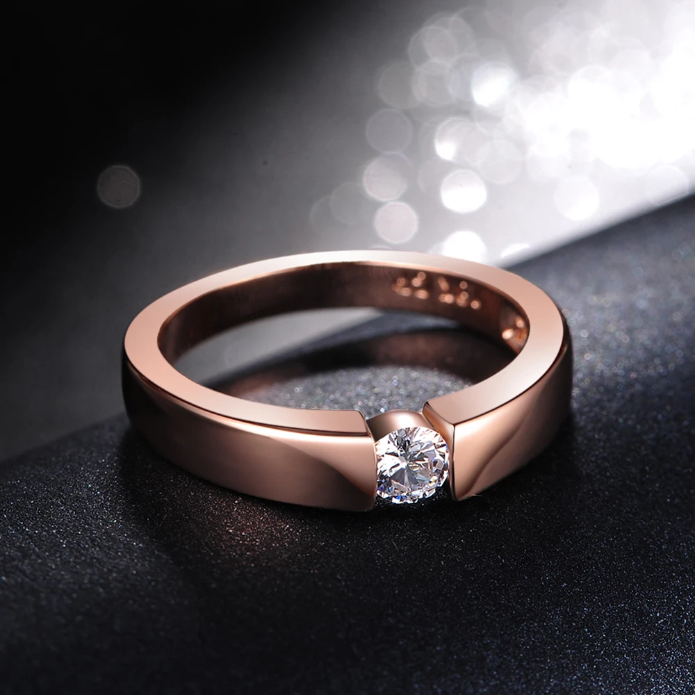 ZHOUYANG 4.5mm Hearts and Arrows Cubic Zirconia Wedding Ring Rose Gold & Silver Color Classical Finger Ring R400 R406