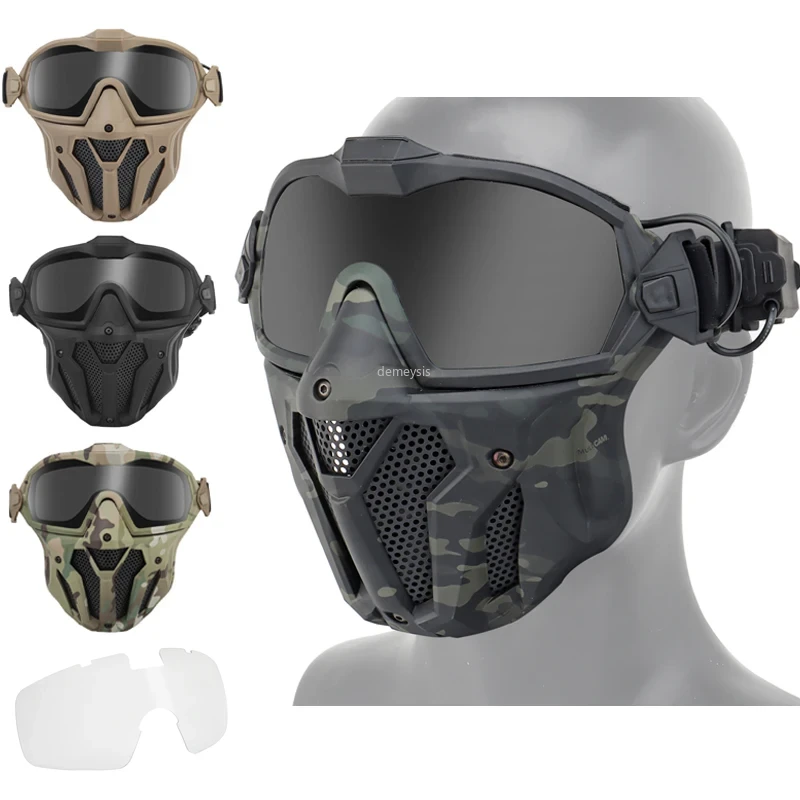 Military Airsoft Mask Detachable Goggles with Anti-fog Fan Tactical Paintball Protective Full Face Mask Shooting Goggles Masks