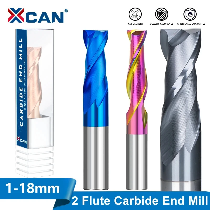 XCAN Milling Cutter 2 Flute Router Bit 1-12mm Tungsten Carbide End Mill HRC 45 CNC Machine Milling Tools CNC Milling Bit