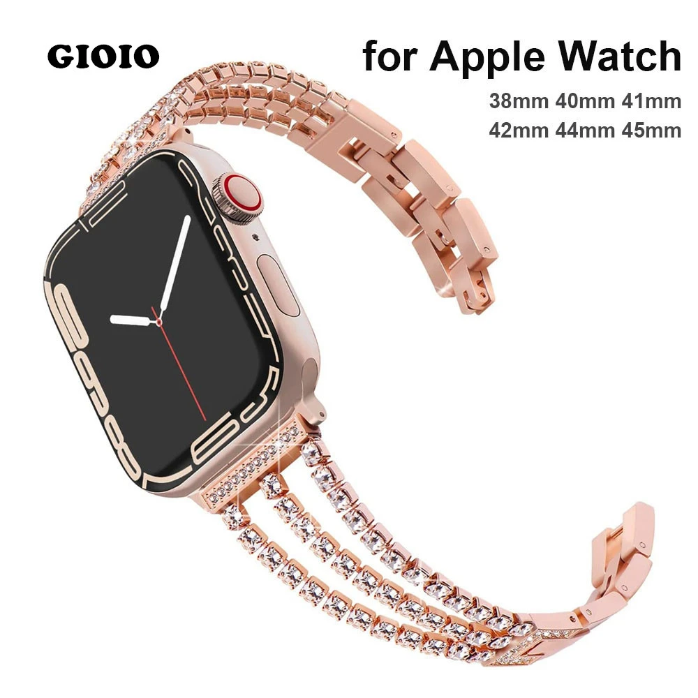 chain with diamonds strap For Apple Watch 3 band 44mm 40mm metal strap For iWatch serise 5 4 2 for apple watch 6 strap 38mm 42mm