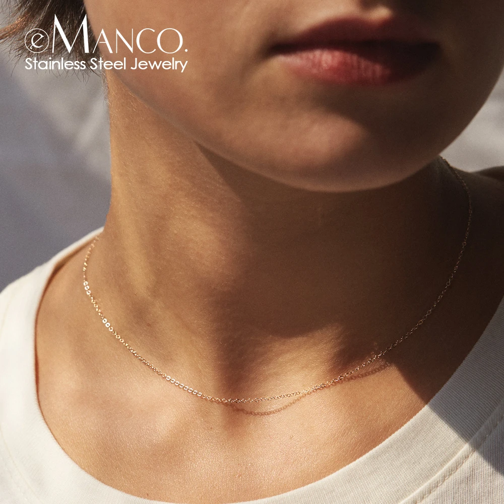 eManco Fine chain Necklace stainless steel  Gold Color Pendants Short Long Statement Women  Colar Gift stainless steel Jewelry