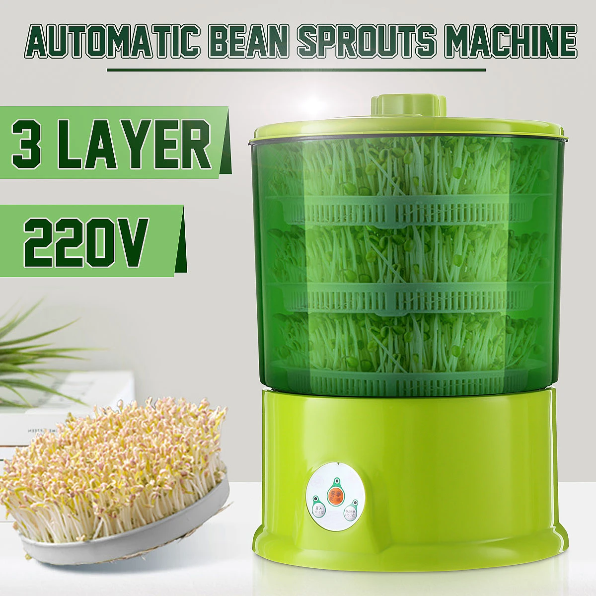 3-Layer 220V Household Automatic Electric Bean Sprouts Machine Multifunctional Healthy DIY Bean Sprouts Seeds Growing Machine