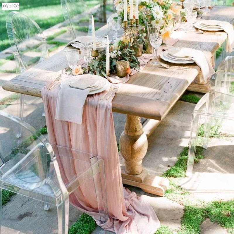 Wedding Gift Gauze Table Runner Party Table Banner Personalize Wedding Decoration Pink Guaze Napkins And Runners 60x400cm