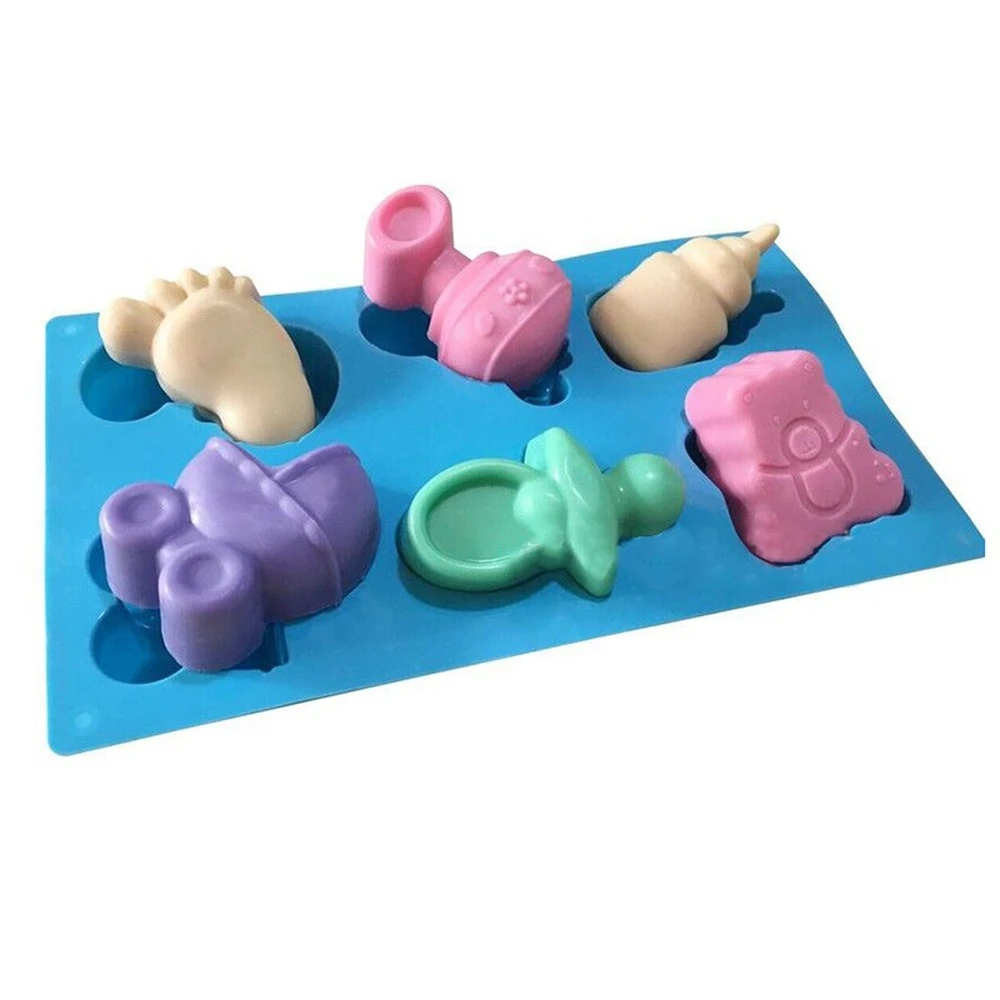 1 Pcs Cute 6 Cavity Silicone Mold Footprint Bear Shape Not-stick Non-toxic Soap Mould Baking Tools Baby Shower Party Supplies