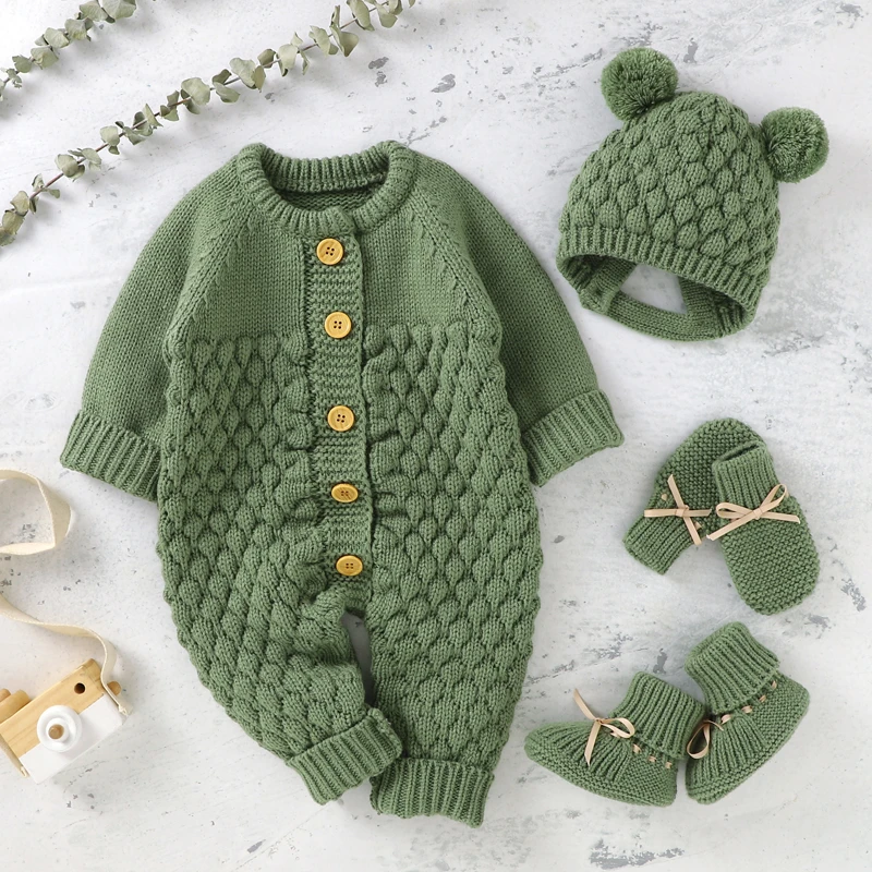 Baby Rompers Long Sleeve Winter Warm Knitted Infant Kids Boys Girls Jumpsuits Toddler Sweaters Outfits Autumn Children's Clothes