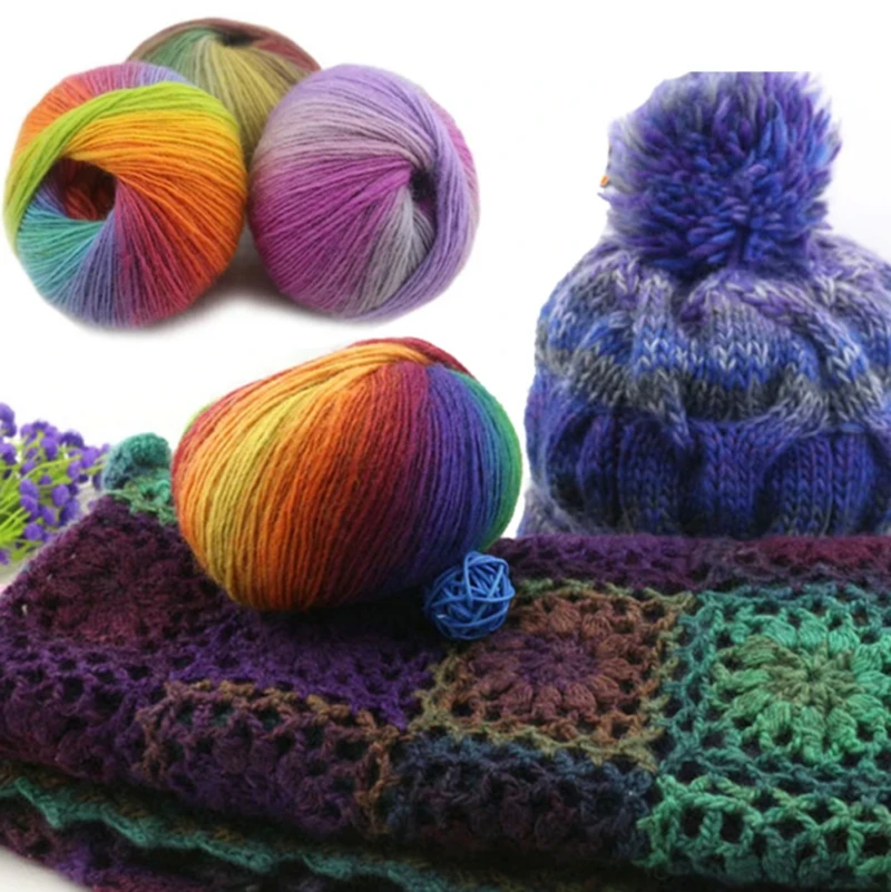 6pcs Fancy Rainbow Yarn fo Knitting Chunky Hand-Woven Colorful Knitting Scores 100% Wool Yarn Crochet Thread