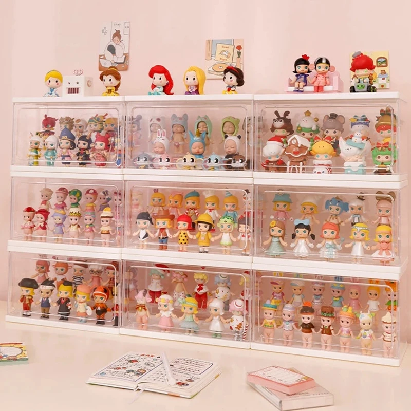 Garage Kit Doll Storage Box Dustproof Small Doll Display Cabinet Toy Organizer Save Desktop Space HD Cleart Bin Display for Home