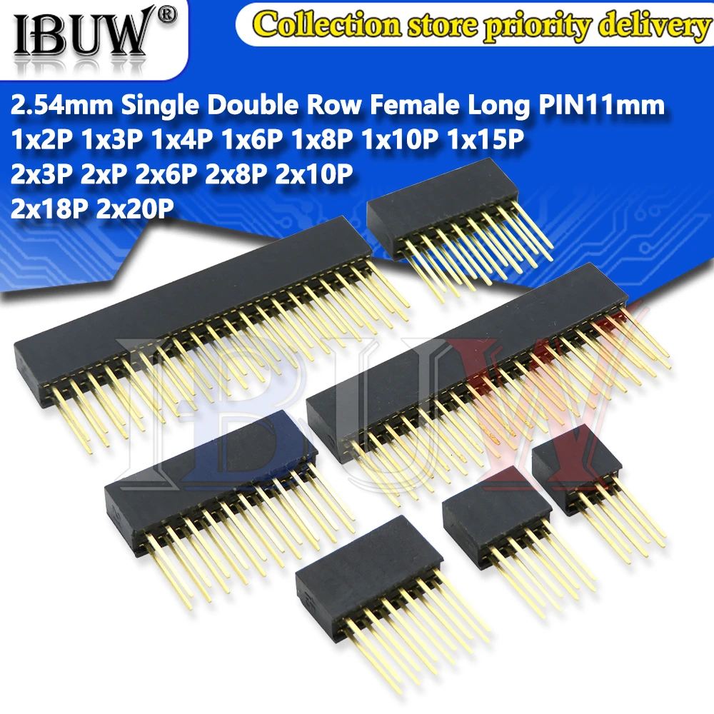 10PCS 2.54mm Single Row Female Long pins 11mm Breakaway PCB Board Pin Header socket Connector 2/3/4/6/8/10/15PIN For Arduino