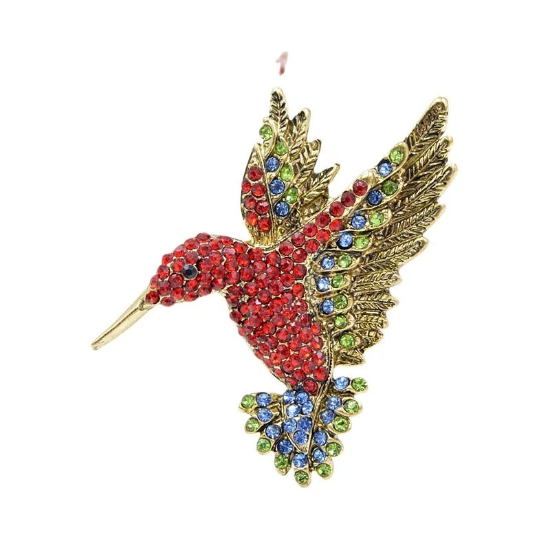 CINDY XIANG Red Color Rhinestone Hummingbird Brooches for Women Cute Bird Style Jewelry Animal Brooch Pin High Quality Good Gift